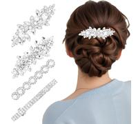 Sunjiyan Set di 4 fermagli per capelli rettangolari in metallo con strass scintillanti da donna, accessori per capelli argentati con strass in lega metallica per matrimoni, feste, quotidiani