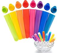 Sunjiyan Stampo per ghiaccio in silicone da 8 pezzi, tubo per ghiaccio riutilizzabile con coperchio e design antigoccia, perfetto per yogurt fatto in casa, succhi, caramelle ghiacciate, snack