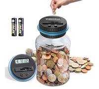 SUNJULY Salvadanaio Digitale con Contatore, Grande da 1,8L, Elettronico con Display LCD Risparmio, Contamonete Trasparente Automatico, Regalo per Bambini e Adulti (Blu)