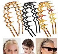 Sunkangkang 6 fasce per capelli a zig-zag, in plastica, ondulate, con dentini, accessori per donne, uomini, ragazze, nero classico e leopardato retrò