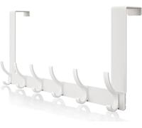 Sunkangkang Jneoace Over The Door Hooks Rack, 6 Door Hanger Hooks, Over The Door Towel Rack for Hanging Coat, Towel, Bag, Vestito, Hat, Back of Bathroom (White)