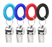 Sunkangkang Sport Whistle with Bracelet Pcs Loud Clear Stainless Steel Whistles with Stretchable Coil Wrist Keychain Ring for Coaches Referees School Soccer Birthday Party Gift