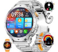 SUNKTA Orologio intelligente da uomo Militare 1000 mAh grande batteria 1,7" HD Bluetooth chiamate per iOS Android Smartwatch Sportive fitness,Monitoraggio della salute,sonno,3 braccialetti,Argento