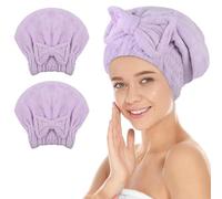 SUNLAND Grandi cuffie in microfibra per asciugare i capelli con nodo a fiocco, ad asciugatura rapida, cuffia da doccia morbida e assorbente, turbante per capelli ricci, spessi e bagnati, 28 x 34 cm