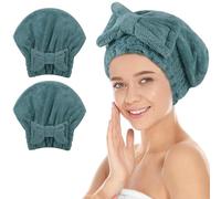 SUNLAND Grandi cuffie in microfibra per asciugare i capelli con nodo a fiocco, ad asciugatura rapida, cuffia da doccia morbida e assorbente, turbante per capelli ricci, spessi e bagnati, 28 x 34 cm