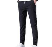 Sunlighty Deniluxe Pantaloni da uomo, pantaloni leggeri con elastico in vita, pantaloni da jogging da uomo, pantaloni elasticizzati ad asciugatura rapida in seta ghiaccio, Nero , L