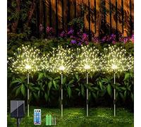 Sunlisky Lampada solare per giardino all'aperto, confezione da 4 120 LED, 1200 mAh, regolazione della luminosità e del timing, luci solari da giardino, IP65, luce solare Fireworks Light (4 lanterne)