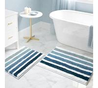 Sunlit Set di tappetini da bagno a righe blu e bianche sfumate, antiscivolo, assorbenti, morbidi tappetini da bagno, lavabili in lavatrice, 2 pezzi (76,2 x 50,8 cm e 61 x 43,2 cm)