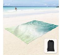 Sunlit Silky Soft 85"x72" Boho Sand Proof Beach Blanket Sand Proof Mat with Corner Pockets and Mesh Bag for Beach Party, Travel, Camping and Outdoor Music Festival, Tiffany Green Mandala