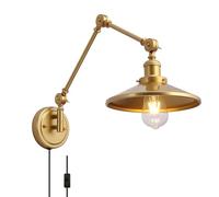SUNLLOK Moderna Applique Da Parete a Braccio Oscillante Spina In, Applique Da Letto Regolabile Con Paralume Metallo, Lampada Da Parete Da Lettura Oro Per Soggiorno, Camera Da Letto Per Bambini, Oro