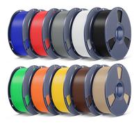 SUNLU 10 kg stampante 3D PLA Plus Filamento Bundel multicolore, 10 kg nero + bianco + grigio + rosso + blu piccolo + verde + arancione soleggiato + giallo brillante + marrone caffè + rovere