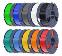 SUNLU 10KG Bundle Filamento PLA Plus, Elevata Tenacità Filamento PL per Stampante 3D 1.75mm ±0.02mm, 1KG/Bobina (Nero+bianco+grigio+blu+verde+rosso+arancione+giallo puro+blu grigio+verde erba)