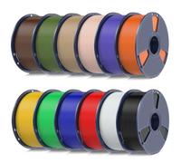 SUNLU 12KG PLA+ Filamento, Durevole PLA Plus, 1KG Bobina, 12 Rotoli, Nero+Bianco+Rosso+Blu Piccolo+Verde+Giallo Brillante+Arancione Sole+Viola Lavanda+Beige+Legno (Quercia)+Verde Oliva+Marrone Caffè