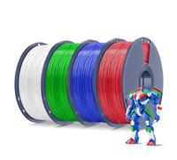 SUNLU 4KG ABS Filamento 1,75 mm, Filamento de Impresora 3D Paquete, Alta Resistencia al Calor para Impresión 3D, 1 kg por Bobina, 4 Rollos, Bianco+Verde+Blu Klein+Rosso