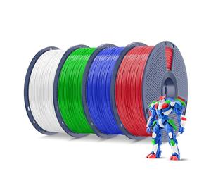 SUNLU 4KG ABS Filamento 1,75 mm, Filamento de Impresora 3D Paquete, Alta Resistencia al Calor para Impresión 3D, 1 kg por Bobina, 4 Rollos, Bianco+Verde+Blu Klein+Rosso