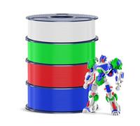 SUNLU 4KG PETG Filament 1,75 mm, Pacchetto di Dilamento per Stampante 3D, Resistenza Migliorata e Alta Resistenza Agli Urti, Filamento per Stampa 3D, 1 kg per Bobina, 4 Rotoli, Bianco+Verde+Blu+Rosso