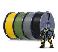 SUNLU 4KG PLA Filamento Stampante 3D, Filamento PLA 1.75mm per Stampante 3D, Adatto Alla Maggior Parte Delle Stampanti FDM, Bobina da 1KG, 4 Pack total. (Nero+Grigio+Verde oliva+Giallo brillante)