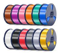 SUNLU Filamento di seta PLA + da 12 kg, filamento lucido Silk PLA Plus, superficie liscia setosa, 1 kg per bobina, 12 rotoli, oro + argento, nero, bianco, grigio, rosso, blu, verde, arancione, rosa