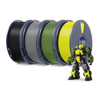 SUNLU Filamento PLA+ 4KG, Filamento PLA Plus per Stampanti 3D 1.75mm ±0.02mm, Maggiore Tenacità, 1kg/Bobina, 4 Bobine, Nero+Verde Oliva+Grigio+Giallo