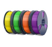 SUNLU PETG 1,75 mm Filamento lotto da 4 kg,minore allungamento e buona adesione degli strati,confezionato singolarmente sottovuoto,4 kg,1kg per bobina,trasparente (giallo + verde + arancione + viola).