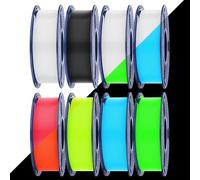 SUNLU PETG Filament Glow in the Dark, Pacchetto di filamenti per stampante 3D, Filamento ad alta resistenza, 250g Bobina, 8 Rotoli, (petg Nero Bianco con 6 Bobine in Glowing Blu/Verde/Rosso/Giallo)