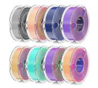 SUNLU Silk PLA Plus Filamento Bundle, Silk PLA PLUS Multicolore per Stampante 3D, 360° Svela Vari Colori, Bobine da 0,25kg, Filamento Silk Due Colori*5, Filamento Silk Tre Colori*3, 2kg in Totale