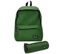 SUNLUX Set Scuola Zaino Americano Doppia Tasca con Zip E Astuccio Tombolino - Colore Verde - Design Unisex, Capiente e Resistente