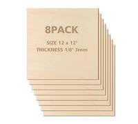 Sunmeit Fogli di Compensato nel Legno di Tiglio da 12 X 12 Pollici - 3 mm, Tavola Quadrata nel Legno Non da 8 Pezzi per DIY, Taglio