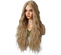 Sunmeit Parrucca Color Sabbia da 72 Cm, Capelli Lunghi Ricci Femminili, con al Centro, Frangia, Parrucca In Fibra con Ondulazioni 'Acqua