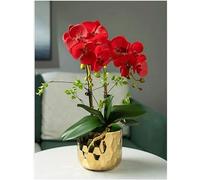SUNMME Orchidee Artificiali 18,89 Pollici Fiori Vaso di Porcellana Oro phalaenopsis Decor Orchidea (Rosa Rood)