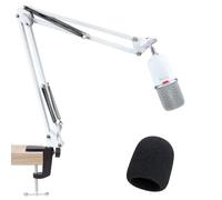 SUNMON Hyperx SoloCast Boom Arm - Braccio per microfono bianco compatibile con Hyperx SoloCast, supporto per microfono con copertura per microfono, migliora la qualità del suono, braccio del microfono