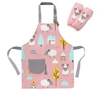 SUNNEKO Grembiule Cucina Bambini, Grembiule Scuola Elementare Bambino, Grembiule Pittura Bambini, Bambina Pittura Asilo Regolabile Per Con Tasche, Impermeabile Da Chef Per Cottura Artigianato