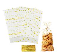 SUNNIFLY 150 Pezzi Sacchetti Biscotti, 12,5 x 27 cm Sacchetto Trasparente Natale con Cravatta Dorata, Motivo Stella Sacchetti per Biscotti Trasparenti per Compleanno, Matrimonio, Natale