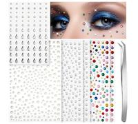 SUNNIFLY 1709 pezzi Brillantini Viso, 6 Fogli di Strass Autoadesivi con 1 Paio di Pinzette, Brillantini Adesivi per Festival, Fai Da Te, Bellezza