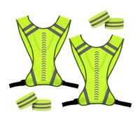 SUNNIFLY 2 pezzi Gilet Riflettente Alta visibilità e 4 pezzi Bracciali Riflettenti a Doppia Striscia, Gilet Alta Visibilità Regolabile Adulto per la Guida Notturna, la Corsa, l'escursionismo