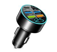 SUNNIFLY Caricatore Auto Super Rapido 6 in 1, 4 USB + 2 PD Type-C con Display Digitale, LED Blu, Monitoraggio Tensione Batteria, Adatto per Veicoli con 12 V/24 V