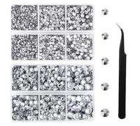 SUNNIFLY Set Strass per Unghie e DIY, 6500 Pz Strass Resina Piatti (Bianco Argentato), 2 Scatole + Accessori (Pinzetta), per Decorazione Unghie, Tessuti, Scarpe, Viso