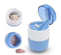 SUNNIFLY Trita Pastiglie Medicine 3 in 1, Tritapastiglie con spazzola, Taglia Pillole e Porta Pillole, Facile da Trasportare, Tagliare e Conservare Medicine (Blu)
