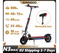 SUNNIGOO Scooter elettrici per adulti con serratura a chiave rimovibile per sedile 800w 48v 13ah Pneumatico fuoristrada da 10 pollici con palo regolabile e pieghevole 800w 48v 13ah