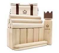 SunNordic Kubb Gioco di lancio vichingo, gioco di scacchi svedese in legno di gomma di alta qualità, con borsa per il trasporto in tela e istruzioni per il gioco, gioco robusto per bambini e adulti