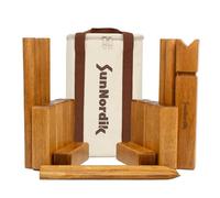 SunNordik Kubb Gioco di lancio vichingo, gioco di scacchi svedese in legno di gomma di alta qualità, con borsa per il trasporto in tela e istruzioni per il gioco, gioco robusto per bambini e adulti