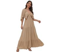 SUNNOW Maxi Abito Estivo da Donna, Taglie Forti, vestibilità Ampia, Scollo a V, Maniche a Volant, Stile Bohémien, da Spiaggia, Ga, S