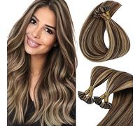 Sunny 50g/pack Extension Capelli Cheratina Veri 14"/35cm Highlight #4 Marrone Medio con #27 Bionda Caramellata Keratina Bonding U Tip Extension Capelli Lisci