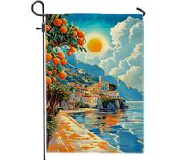 Sunny Bandiera da giardino mediterraneo, con alberi di agrumi arancioni, decorazione per la casa e il giardino, bandiera su entrambi i lati, in iuta, decorazione stagionale per esterni, 30,5 x 45,7 cm