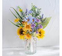 SUNNY BROOK Girasole in seta artificiale con vaso, fiori finti in vaso, centrotavola, decorazione per tavolino da caffè, pianta finta blu margherita per decorazioni primaverili per interni, casa