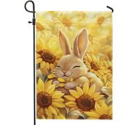 Sunny Bunny - Bandiera da giardino con coniglietto felice, decorazione per la casa e il cortile, in iuta su entrambi i lati, decorazione per esterni, 30,5 x 45,7 cm