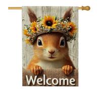 Sunny Bunny - Bandiera da giardino di benvenuto con adorabile scoiattolo floreale, decorazione per la casa, in iuta su entrambi i lati, decorazione per prato all'aperto, primavera estate e feste