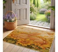 Sunny Bunny - Zerbino con coniglio, motivo floreale giallo, per esterni e interni, decorazione primaverile, antiscivolo, impermeabile, anti-polvere, facile da pulire, 73 x 43 cm