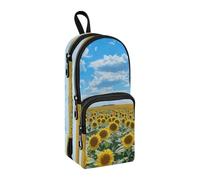 Sunny Day - Astuccio portapenne con motivo girasole, grande capacità, con scomparto per studenti, a forma di zaino, organizer per cancelleria, astuccio per matite e pennarelli, per scuola, ufficio,