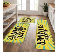 Sunny Days - Tappetini da cucina per pavimenti, morbidi e imbottiti, comodi, lavabili, antiscivolo, per cucina, lavanderia, bagno, 3 pezzi, colore: giallo brillante